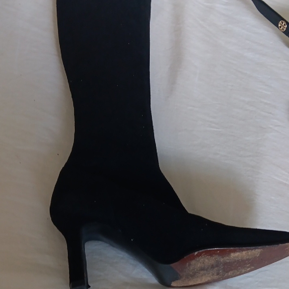 Stuart Weitzman Black Heeled Boots.Black Stretch Suade. - Picture 8 of 12
